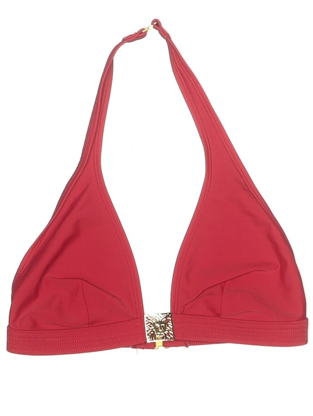 Anne Klein Halter Bikini Swim Top with Signature Gold Lion Hardware, M, Red